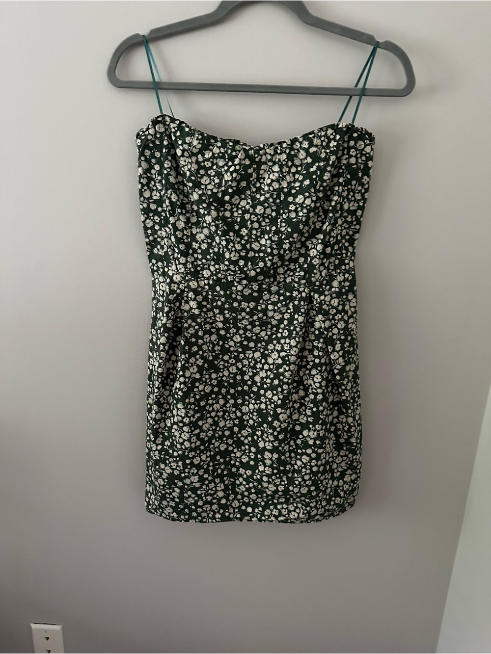 Strapless Floral Mini Dress in Dark Green by